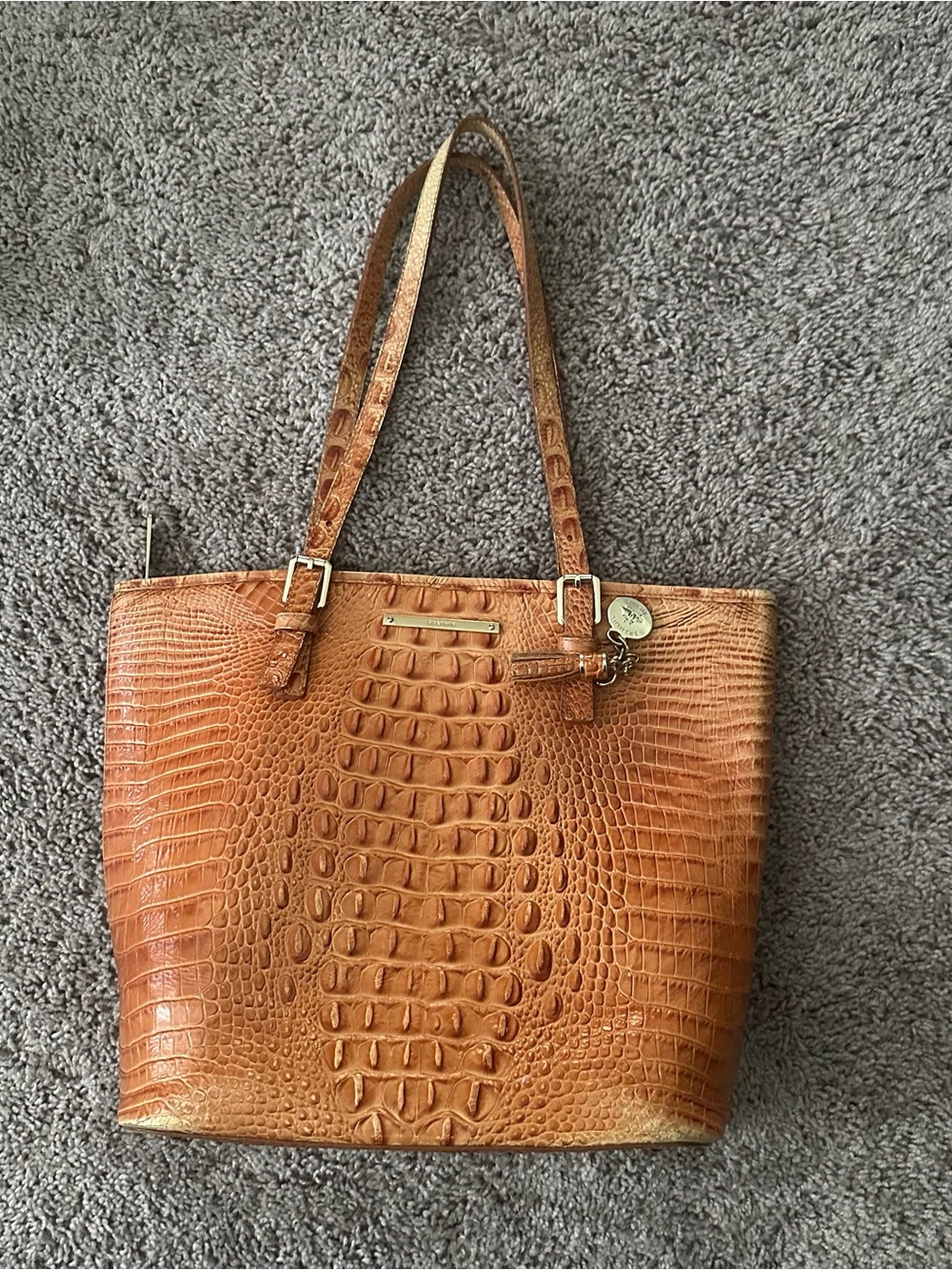 Brahmin Croc Embossed Leather Tote Bag in Camel Brown